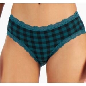 Jenni Intimates Panty Woman‎ XL Great Black Check Lace Trim
